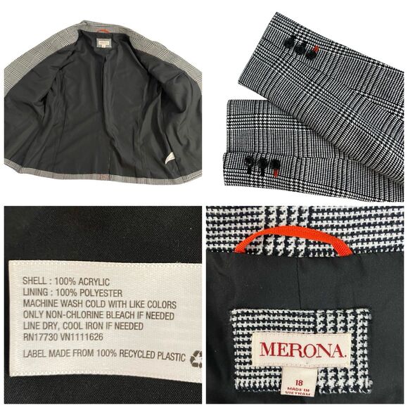 Merona Blazer Womens Sz 18 Jacket Black Houndstooth Office Corpcore Boardroom - Picture 4 of 15
